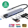 8in1 USB C HUB Type C Splitter 4K Thunderbolt 3 Docking Station Laptop Adapter For Macbook Air M1 iPad Pro RJ45 HDMI Computer 3