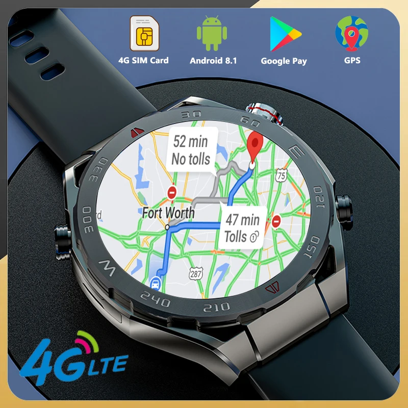 

Умные часы 4G LTE, GPS, Wi-Fi, SIM-карта, фотокамера 5 МП, IP67, пульсометр, загрузка приложений Google Play, Android, умные часы для мужчин