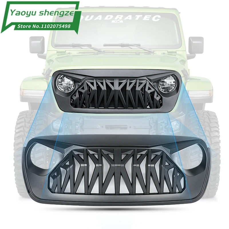 

Передняя решетка для JEEP WRANGLER JK JL JT, аксессуары 4x4, решетка для внедорожника с легкими внешними деталями 2007-2022