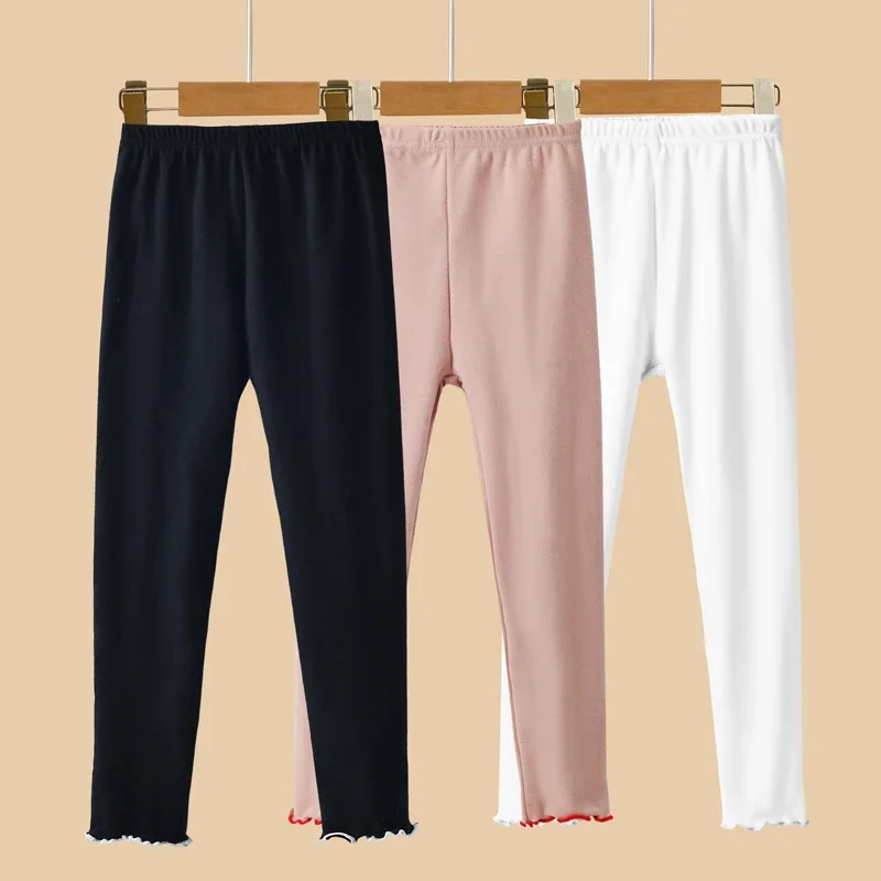 Girls Pants High Stretch Soft Leggings Plain Color Elastic Waist Kids Clothes