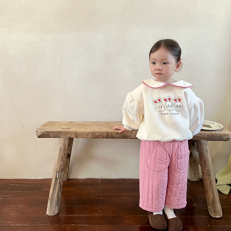 Winter Thicken Kids Pants Korea Children's Jacket Cotton Plush Girls' Solid Color Casual Pants Children's Clothing