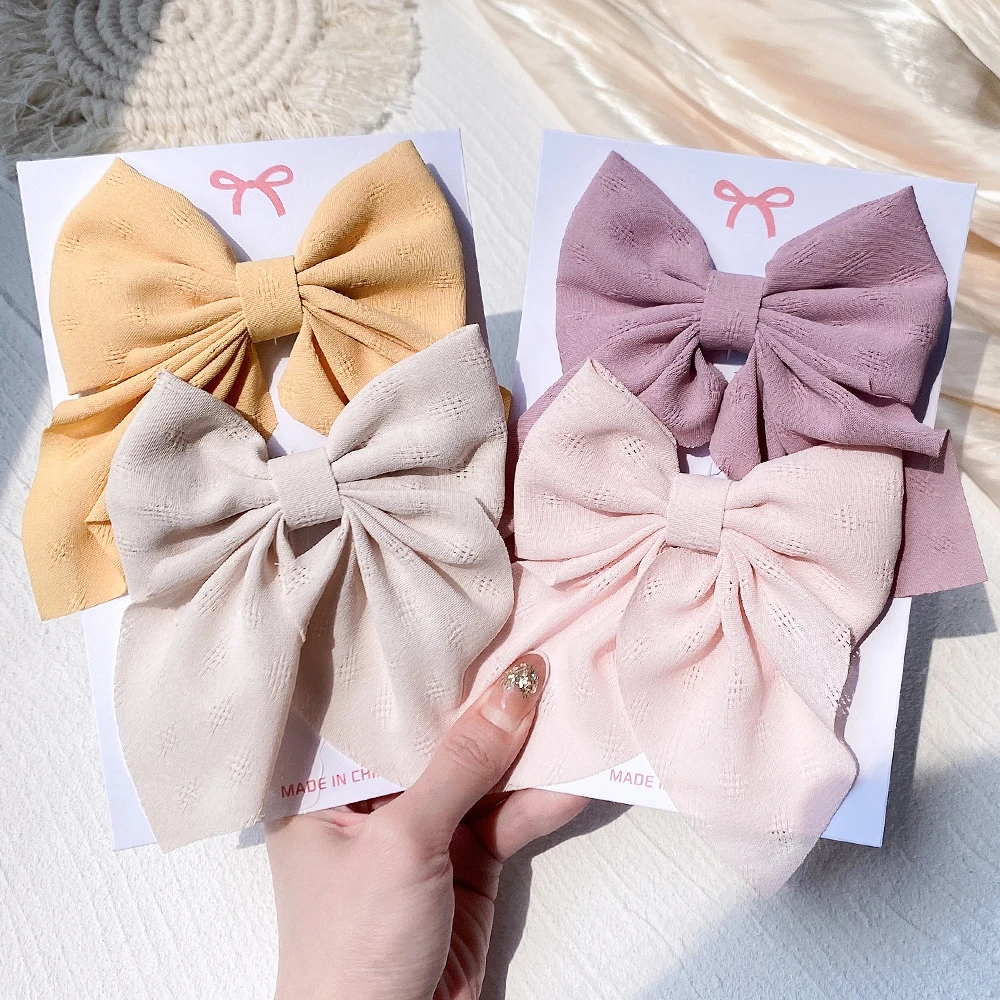 

2Pcs/Set Korean Sweet Solid Color Big Bow Hair Clip For Women Girls Summer Elegant Hairpins Headwear Fashion Hair Accessories