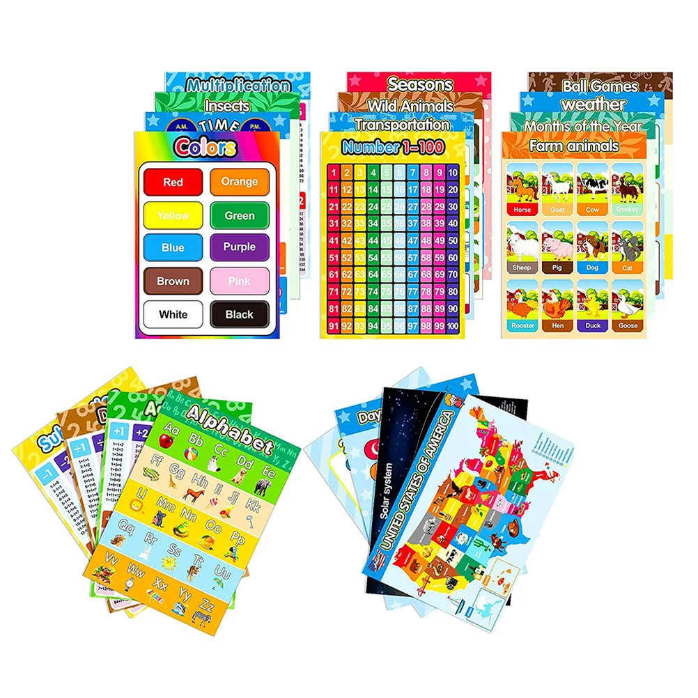 

16 Sheets Water Proof Preschool Education Poster Child Educational Posters Paper Jam Shapes
