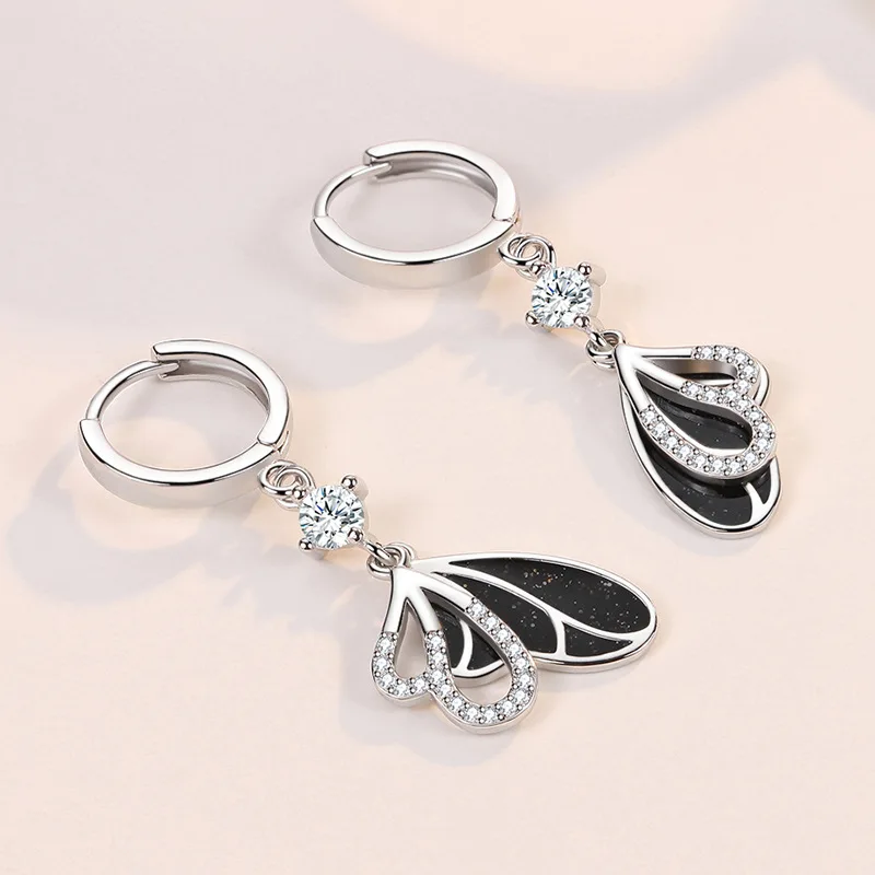 Long Earrings 925 Sterling Silver Bow Zircon Earrings Designed Engagement Jewelry Gift For Women Charm