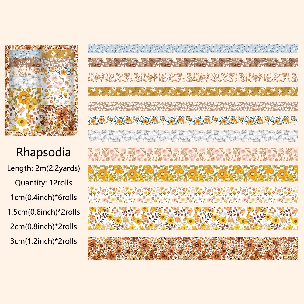 Vintage Floral Washi Tape Set – Decorative Masking Tape for Crafts and Journals (12 Rolls)
