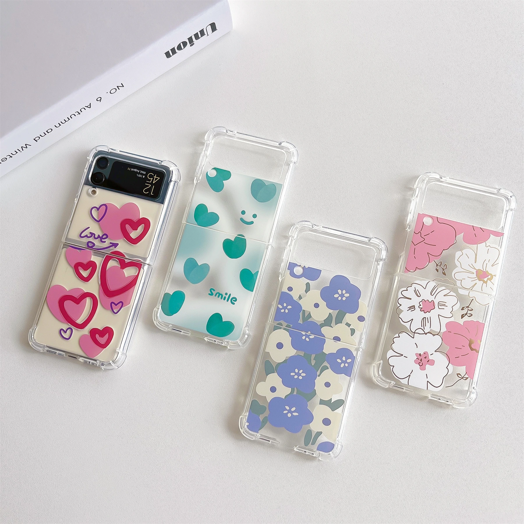 galaxy z flip3 5g case Korean Cute Love Flower Floral Transparent Phone Case for Samsung Galaxy Z Flip 3 5G Z Flip3 Zflip3 Shockproof Back Cover z flip3 case