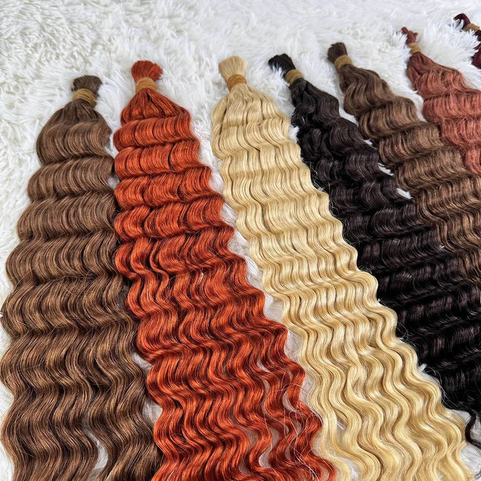 Human Hair Extensions Red Deep Wave Hair Bulk for Boho Braids Human Hair Extensions No Weft Blonde Red Curly 613 Vietnamese 30inch