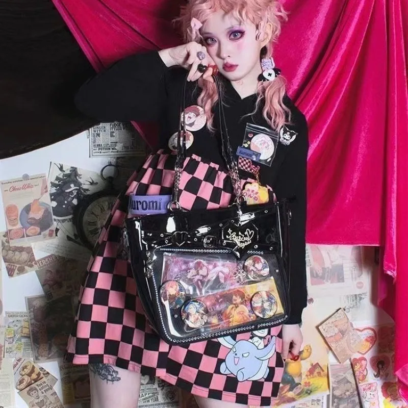 Nuova borsa a tracolla Ulzzang trasparente a grande capacità Spicy Girl Cool Ita con catena d'amore Love Chain._voghion.com