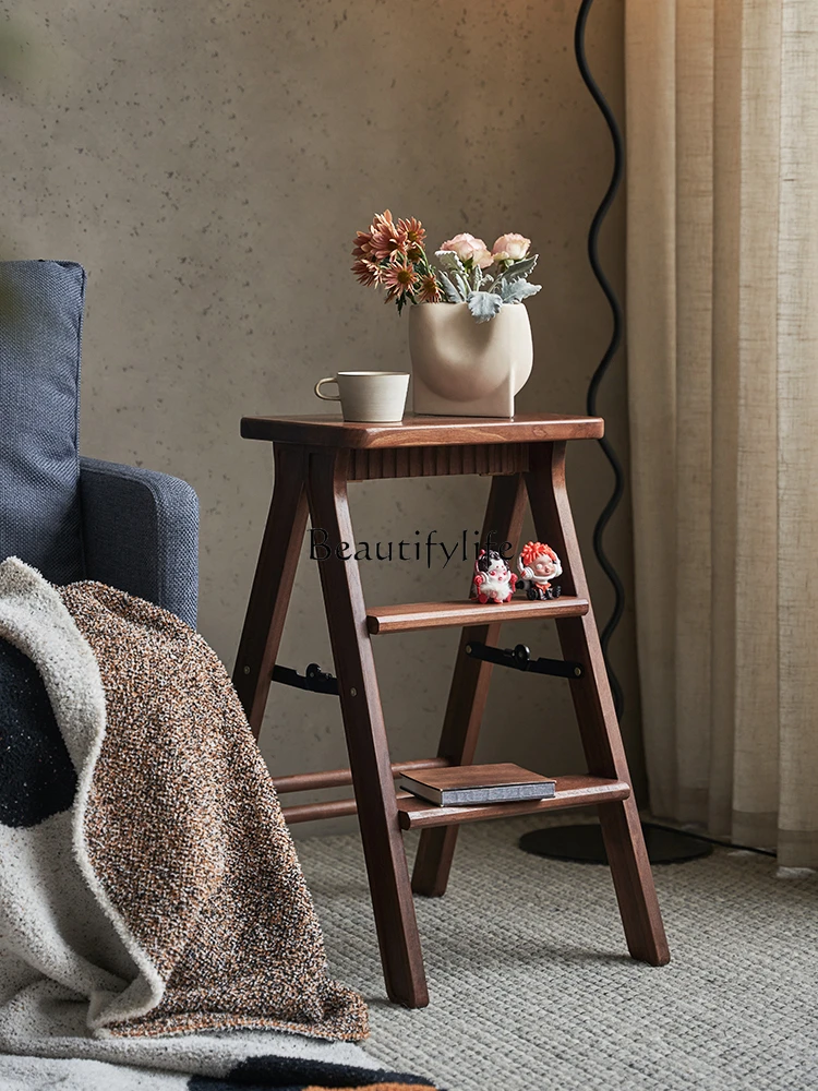 

Многофункциональная трехступенчатая лестница из черного ореха, деревянная скамейка, ступенчатая лестница для гостиной, ступенчатый стул, лестница