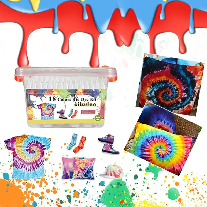 KXRA 18 Colors Tie Dye Clothing Textile Paint Rainbow Cold Water Tie Dye Set for Creative Painting Suit for Kids