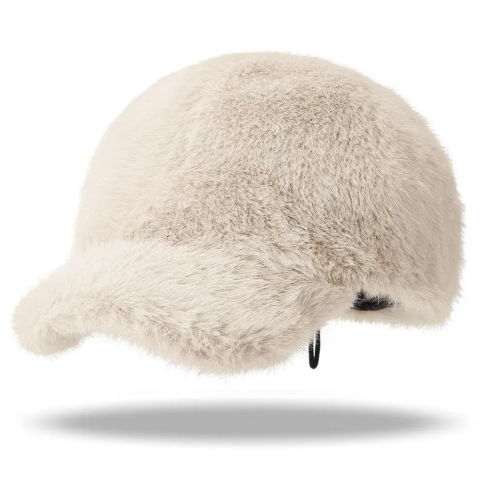 Faux Fur Baseball Cap Solid Color Warm Plush Thick Adjustable  Outdoor Warm Winter Cap Soft Fluffy Hip-Hop Hat Visor Peaked Hat