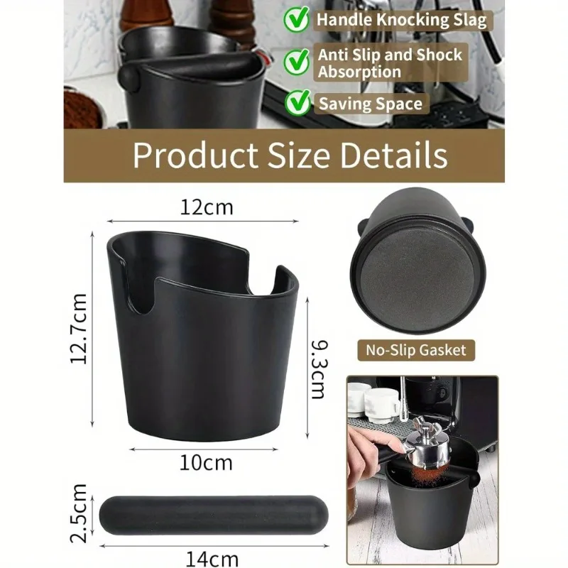 Premium Espresso Knock Box and Tamper Mat with Removable Bar Non-Slip Base and Silicone Mat for Easy Coffee Grounds Disposal