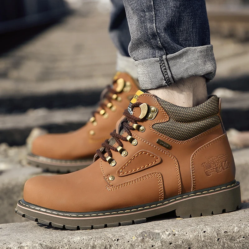 Winter Männer Stiefel Leder Stiefeletten Warme Mann Schnee Stiefel Nicht-slip Arbeit Stiefel Outdoor Wandern Klettern Gehen Casual turnschuhe – Detail 12