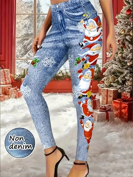 【Non-Denim】Women's Faux Denim Print Leggings, Sports Casual Skinny Pants, Thin Soft Skin-Friendly Yoga Pants, All-Season Long Pa 1