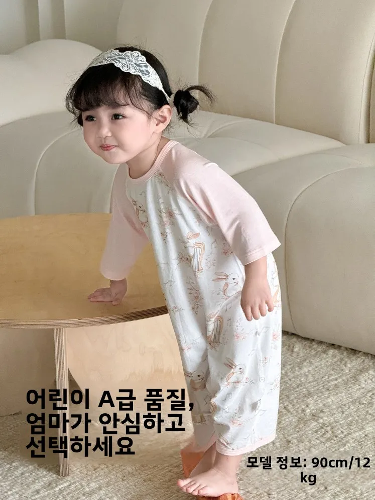 2025 유니섹스 아동용 모달 코튼 파자마 수트  여름 원지 슬립백 민소매 무봉제 프린트 편안한 부드러운 원단