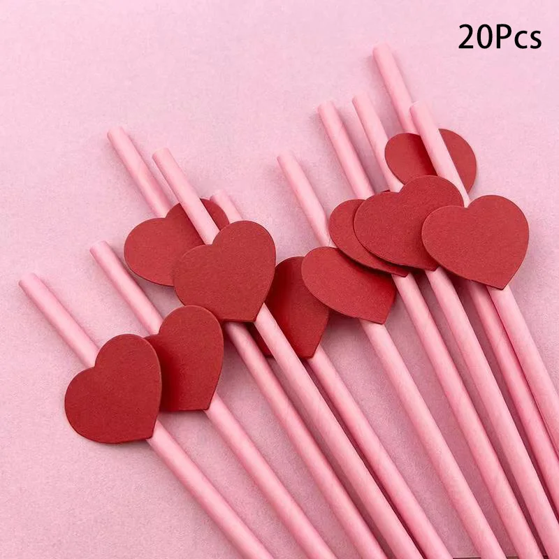 

Одноразовые соломинки в форме сердца, посуда на День святого Валентина, столовые принадлежности, бумажные соломинки, свадебные романтические украшения, 20 шт.