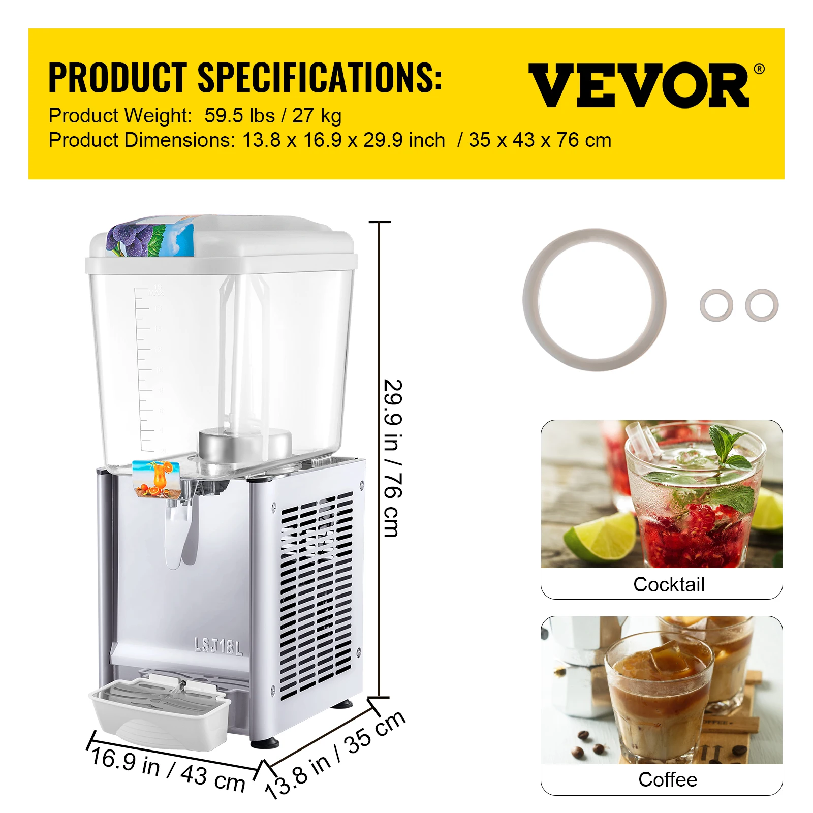 VEVOR Commercial Beverage Dispenser 9.5 Gal. 36 L 3 Tanks Ice Tea Drink  Machine 270 W Stainless Steel Fruit Juice, 110V YLJ3G36LYSJ12X301V1 - The  Home Depot