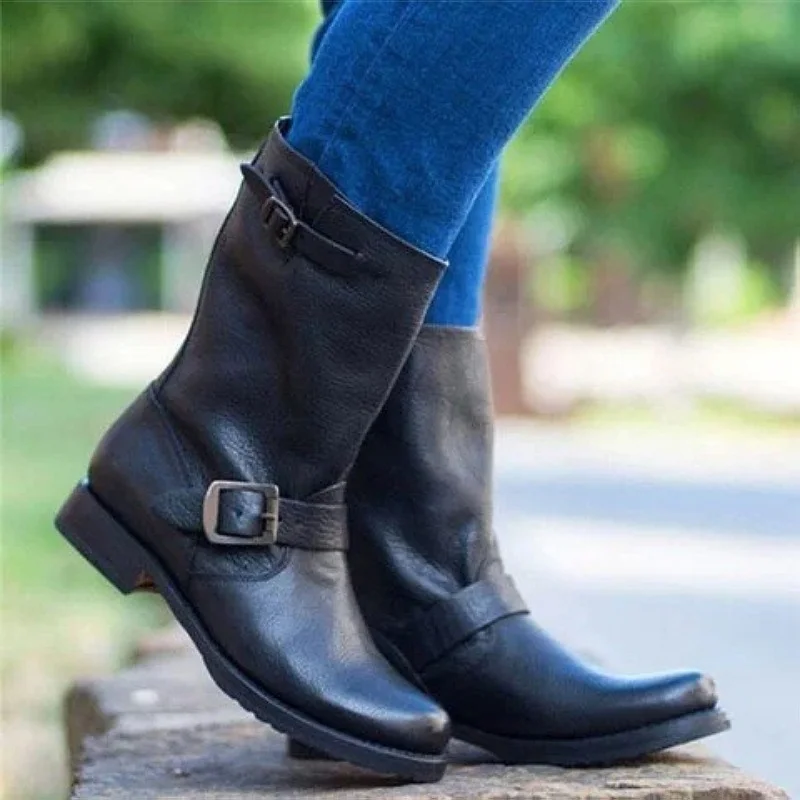

Women's Autumn Ankle Boots Fashion Plus Size 43 Comfort Booties Women Chunky Heels Belt Buckle Roman Boots Botas De Mujer
