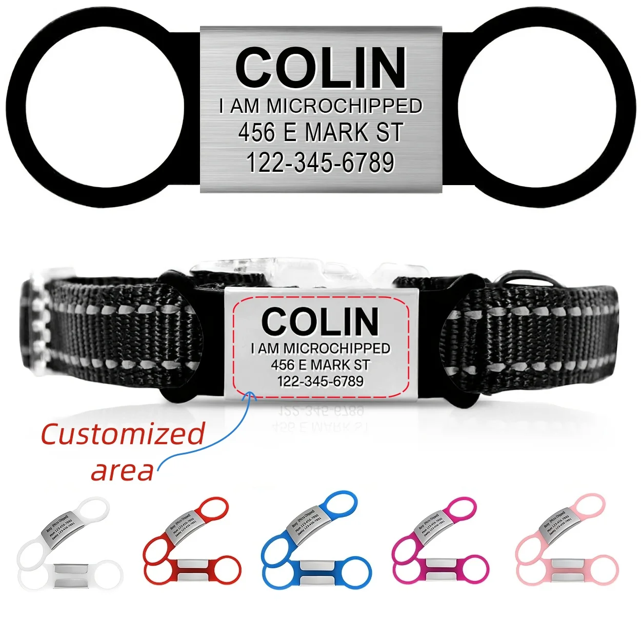 Personalised Dog Tag Silent Slide On Id Tag For Pet Collars_voghion.com