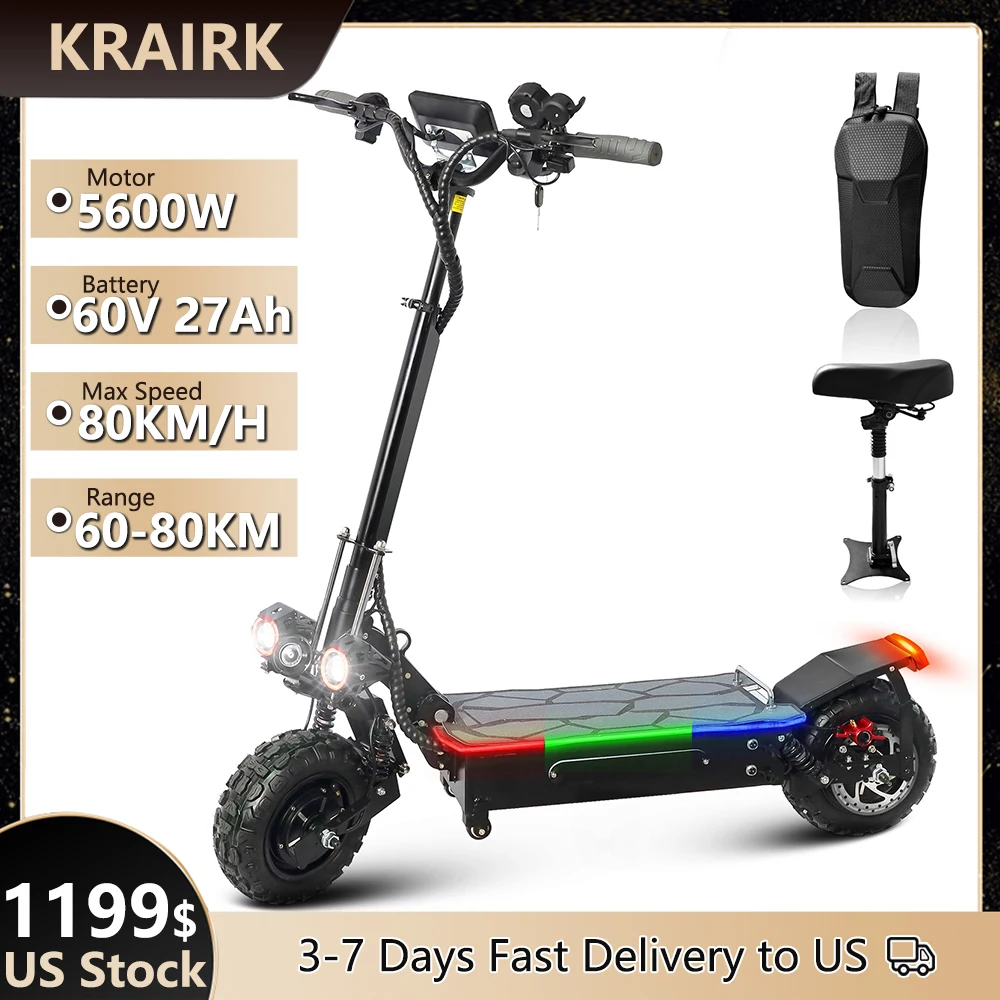 

Q06Pro 5600W Electric Scooter 60V 27AH Up to 80KM/H Max Speed Off Road Scooter Powerful Electric Scooter with Seat for Adults