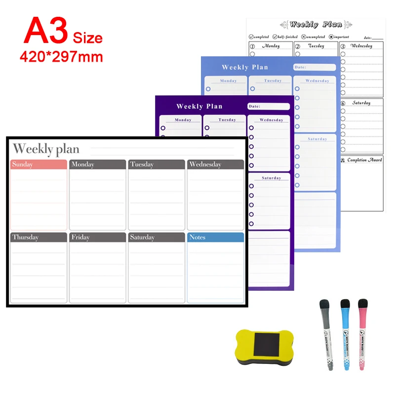 A3 Dry Erase Magnetic Monthly Weekly Planner Calendar Markers Fridge Whiteboard Erasable Magnet Daily Memo Refrigerator Sticker magnetic calendar,dry erase whiteboard,magnetic whiteboard,magnetic dry erase board