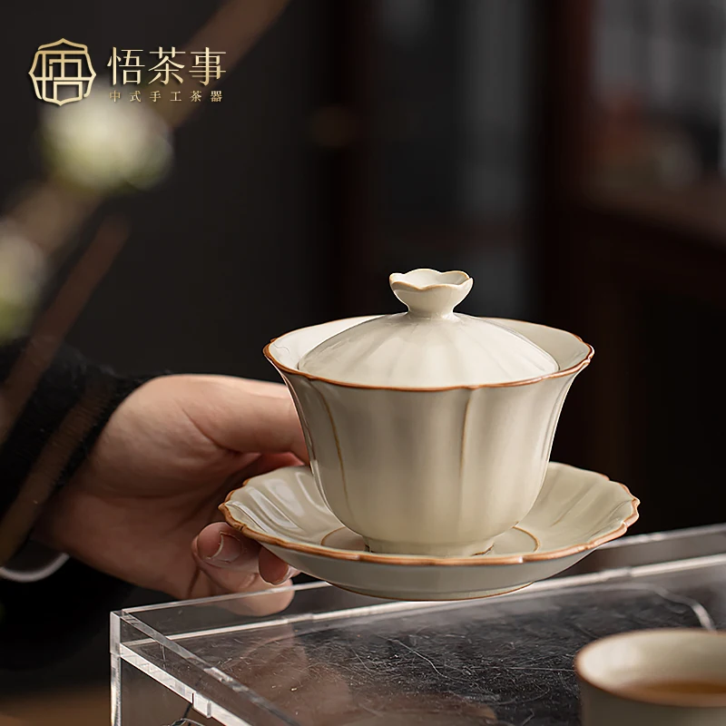 

Gaiwan Chawan Tea Cup Puer Bowl Set Soup Tureen Chinese Kung Fu Mugs Porcelain Ceramic Tableware Ceremony Embryo White Akadama