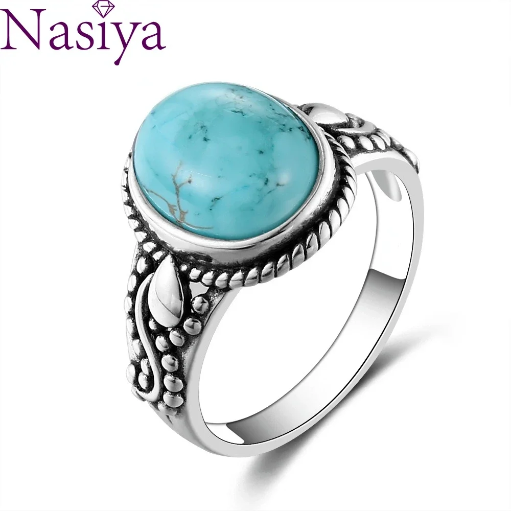 S925 Sterling Silver Oval Natural Turquoise Rings for Men Women Silver Fine Jewelry silver rings silver ring