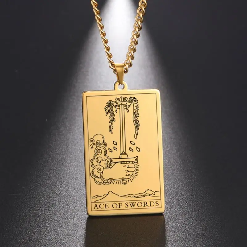 Dawapara Die Anzug von Schwerter Tarot Karte Amulett Anhänger Halskette Link Kette Edelstahl Goldene Schwarz Schmuck