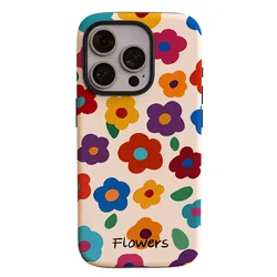 Colorful Flower Dual - Layer Phone Case with Screen Protector Film - iPhone 15 Plus (Hua008)