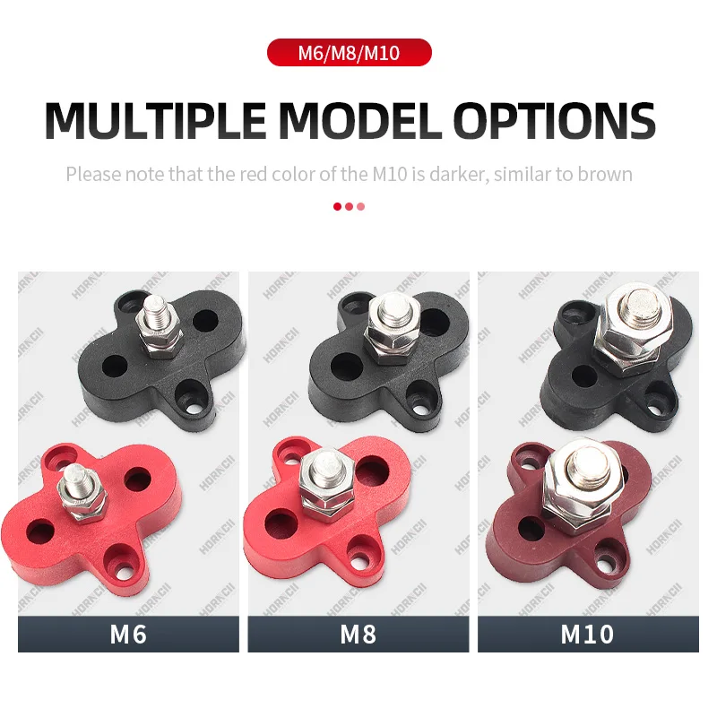 Wire Connectors Busbar Connector Terminal Block Stud M6 M8 M10 DC 48V Busbar Terminal Stud Positive Negative Junction Fixed Wiring Bolt For Truck RV Ship Boat