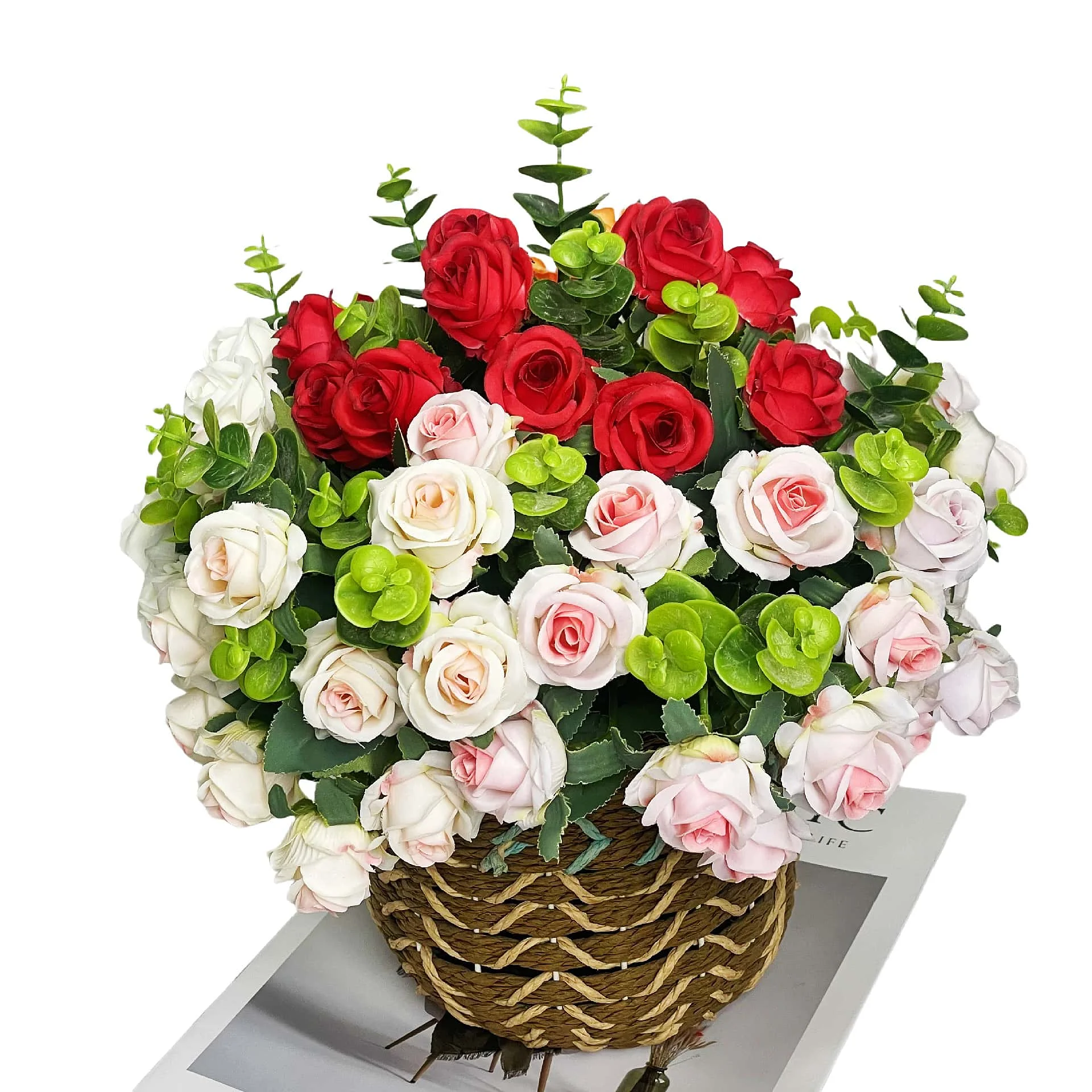 10 heads Artificial Roses Home&Wedding Valentine's Day Decoration Eucalyptus Rose Bundle Valentine's Family Gifts