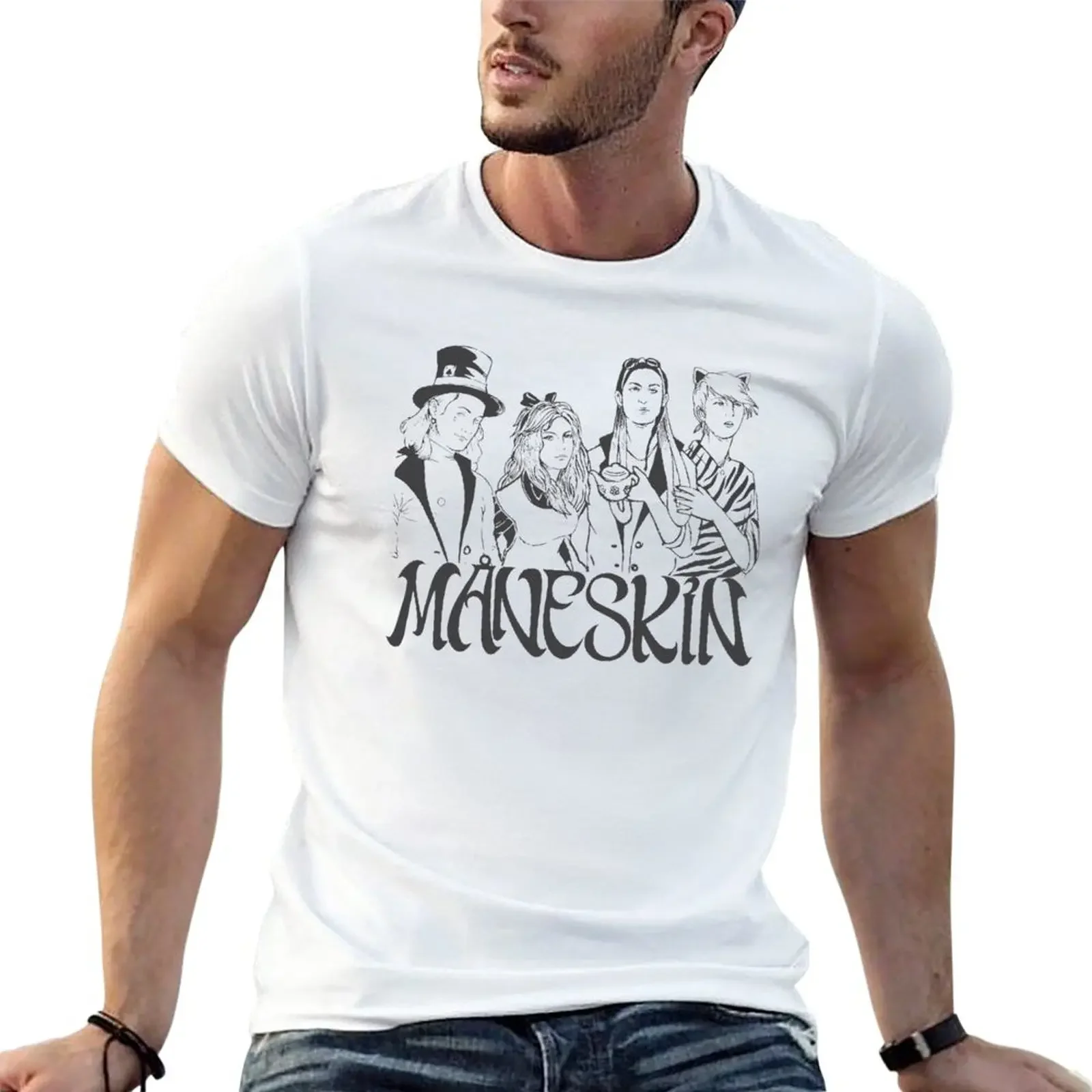 

Черно-белая футболка Maneskin, корейские модные быстросохнущие простые мужские футболки