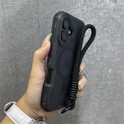 Luxury Armour Matte MagSafe Phone Case with Colourful Wrist Strap - Shockproof Cover - 17Promax (Black)