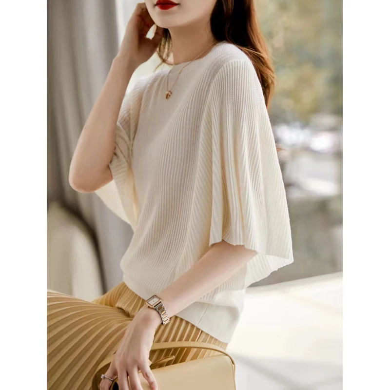 

O Neck Butterfly Sleeve Knit Blouse Elegant Summer Women Loose Tops Ladies 2023 New Blusa Mujer Casual Loose Knitted Shirt 27188