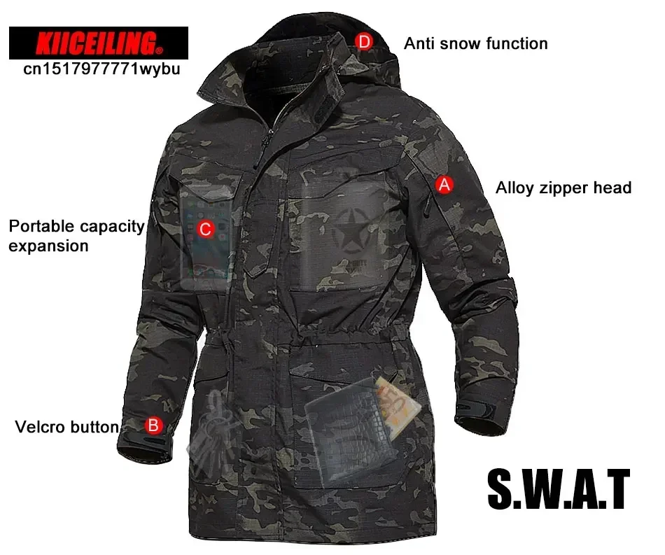 KIICEILING M65 Multicam Tactical Jackets For Men Waterproof Windbreakers Male Camouflage Motorcycle Parka Trench Coat Women 4