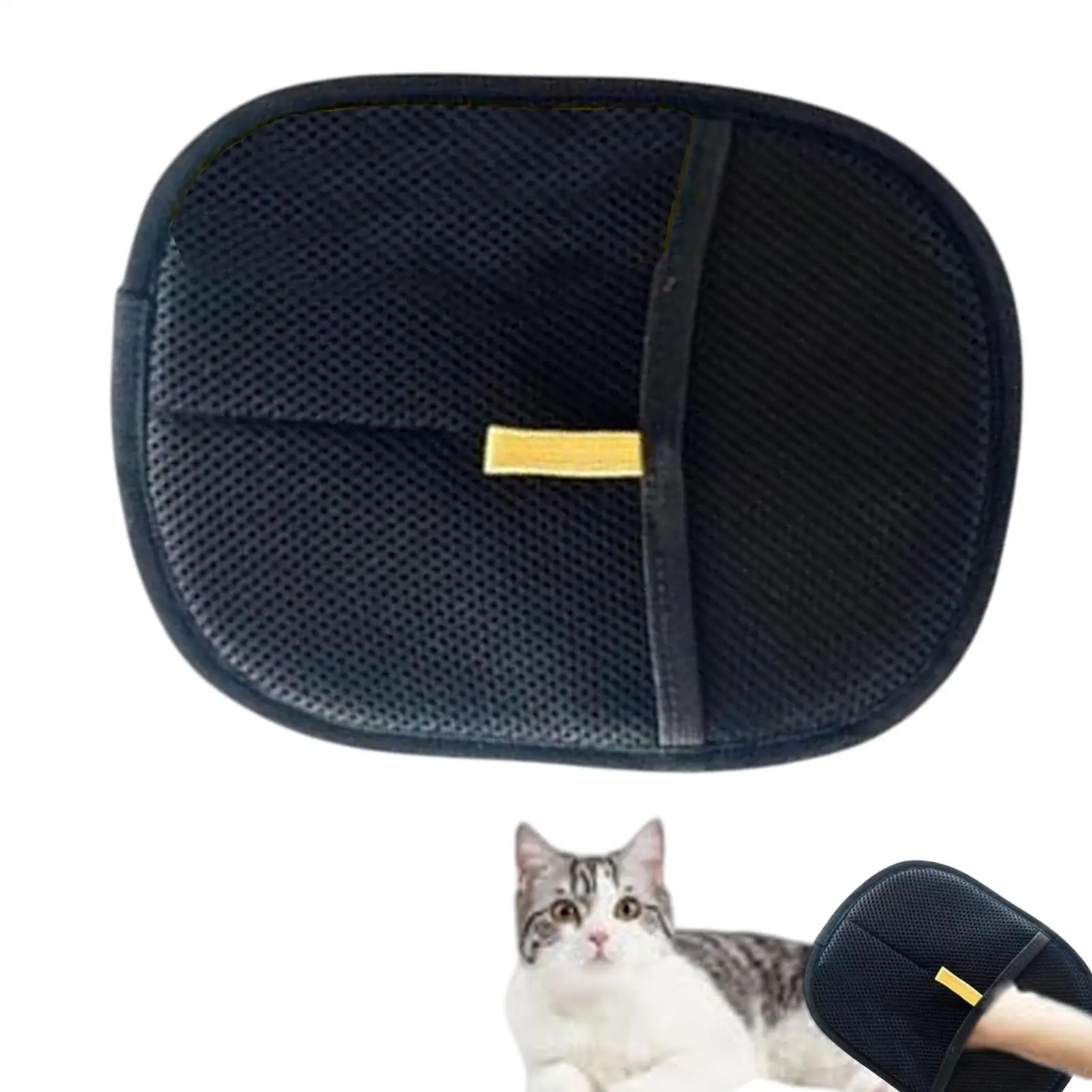 Dog grooming glove on hand