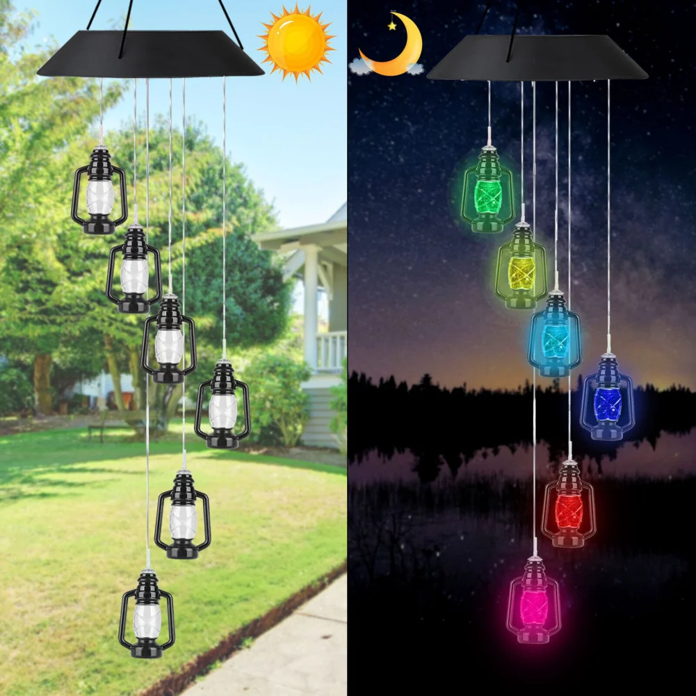 

6LEDs Solar Wind Chimes With Light Sensor Waterproof Indoor Outdoor Hanging Pendant Suitable For Courtyard Garden Decor