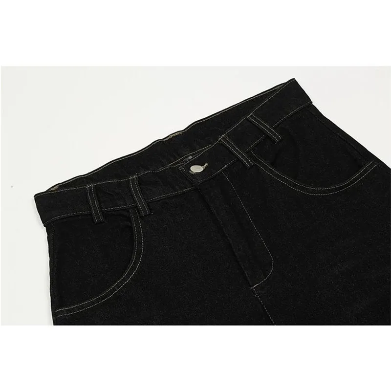 Hip Hop Vintage Y2k Women Black Jeans Spring Autumn New Streetwear Fashion Skeleton Hand Embroidery Loose Wide Leg Denim Pants