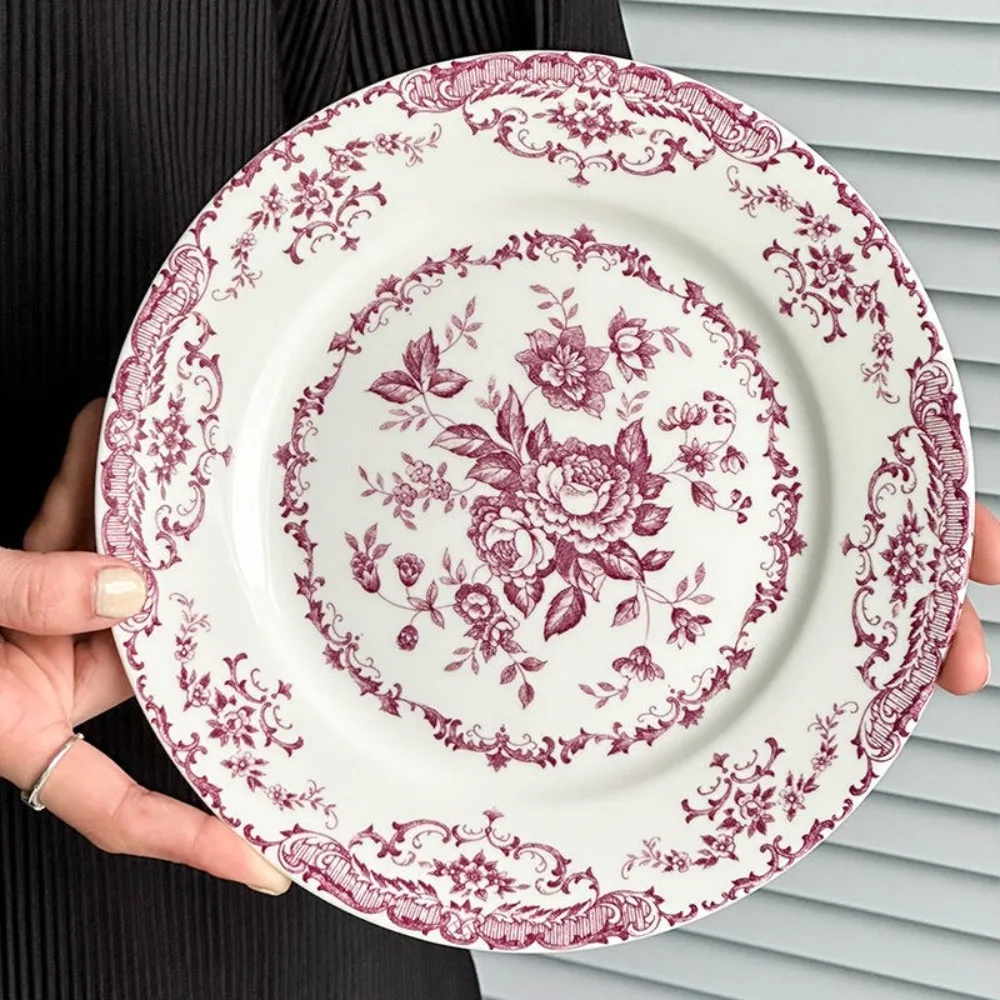 Set da Pranzo Retrò Nordico con Motivo Floreale, Piatto in Ceramica Elegante, Piatto Poco Profondo di Lusso Raffinato per Ristorante - immagine 3