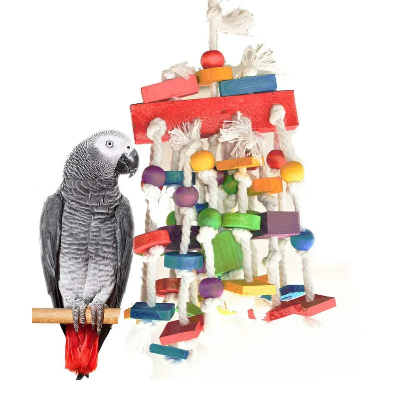 

Hanging Wooden Block Biting Toys String Beads Playground Colorful Cotton Rope Toy Pet Bird Lovebird Parrot Parakeet Supplies