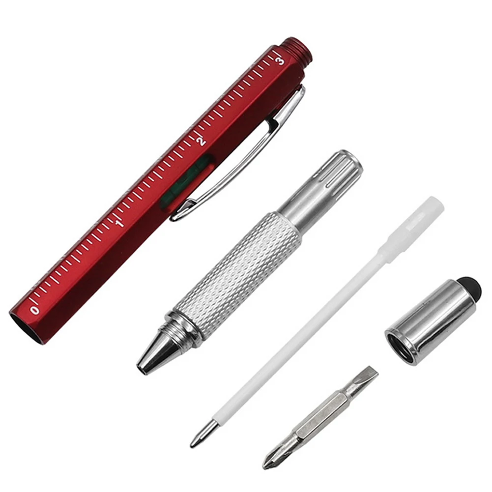 

Multi-Function Tool Pen Spirits Level Scale Touch Screen 6in1 Metal Ballpoint Pen Refillable Refills Are Durable Versatile Tools