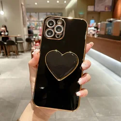 Plating Heart Stand Holder Phone Case Cover for OnePlus Nord CE2Lite (AX 6D black)