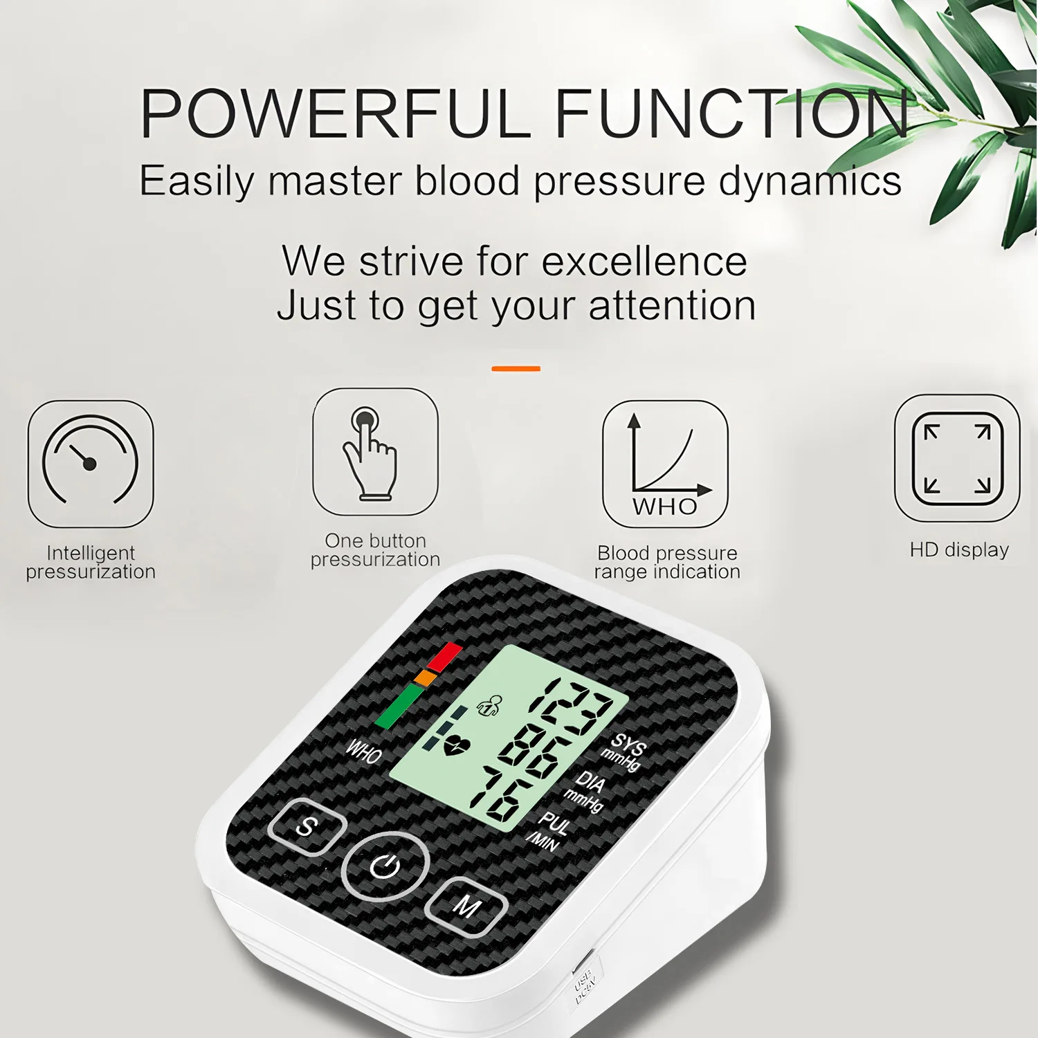 Upper Arm Automatic Blood Pressure Monitor BP Sphygmomanometer Pressure Meter Tonometer Measuring Arterial