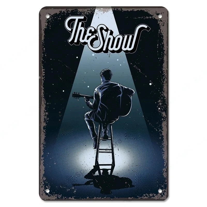 Carteles de hojalata con música rock vintage, carteles de metal con diseño de guitarra retro, placas de metal para fiestas de rock, bares, pubs, garajes, clubes, cuevas de hombres, decoración de pared