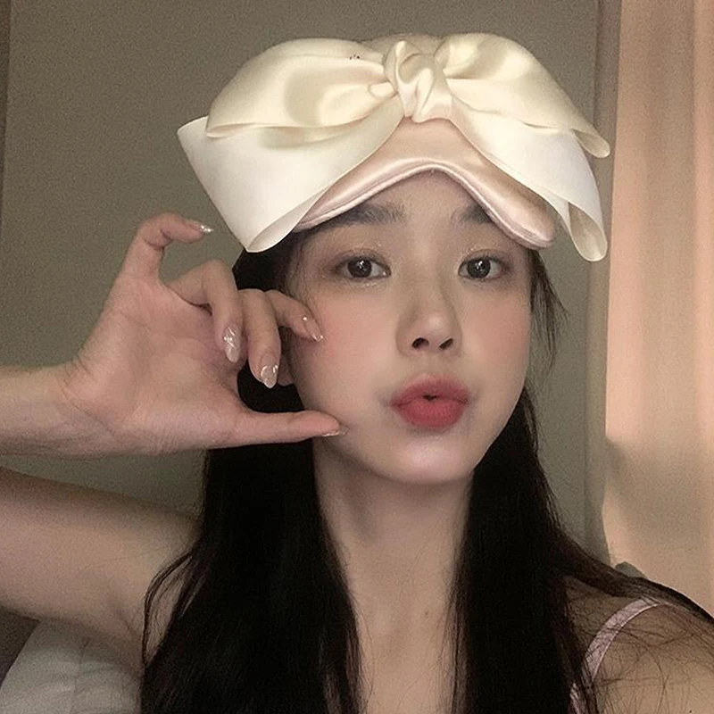 Silk Sleeping Eye Mask Female Eye Cover Cute Sleep Mask Beautiful Bow Tie Blindfold Women Girls Night Eyepathces Eyes Bandage 4