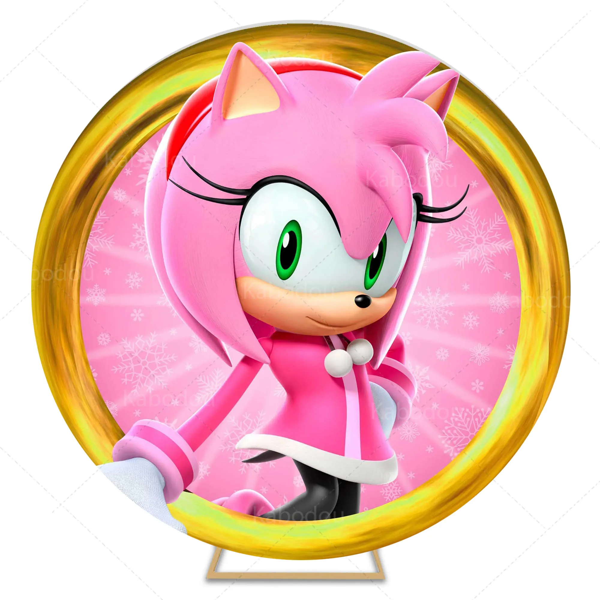 thumbnail image 1 of Fondo rosa de Sonic the Hedgehog para decoración de fiesta de cumpleaños de niña, fondo de fotografía redondo, cubierta cilíndrica para baby shower, 1 of 4