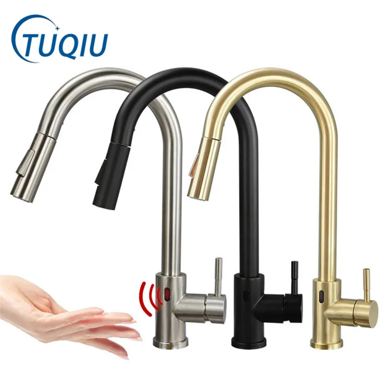 

Tuqiu Brushed Gold Touch Kitchen Faucets Crane For Sensor Kitchen Water Tap Sink Mixer Rotate Touch Faucet Sensor Water Mixer