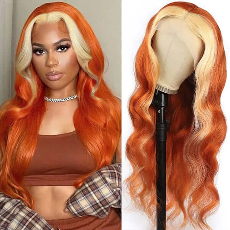 

Ginger Highlight Wave Wig Synthetic Lace Wigs for Women Long Water Wave Glueless Pre Plucked with Baby Hair for Cosplay Party