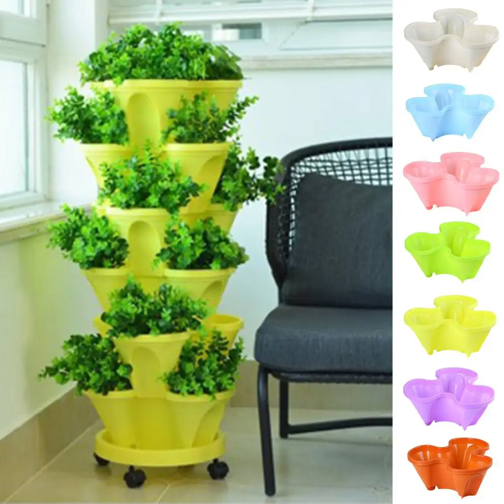 

Flower Pot Wide Application Non-slip Sturdy Multi Layers Stackable Flower Planter Vertical Assorted Planter Household Supplies