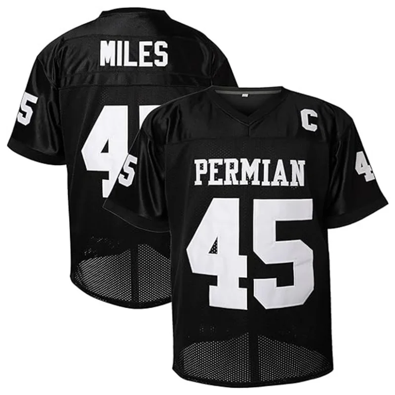 Football Jersey soccer jersey american football jersey Movie PERMIAN MILES #45 Mens American Rugby Clothing Breathable Tops Quick Drying Sewing Soccer Jerseys Black